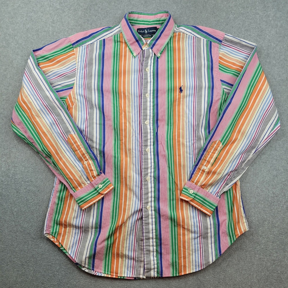 Ralph Lauren Button Down Shirt Mens Large Multicolor Striped Classic Fit Cotton